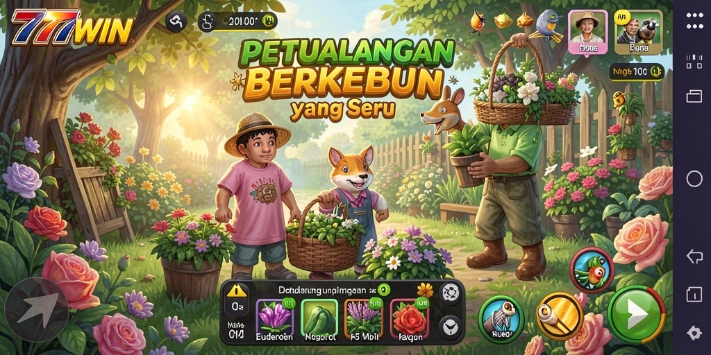Tampilan gameplay menarik di dalam 777WIN dengan beragam tanaman dan hewan.