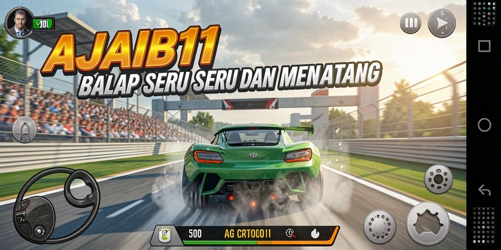 Gameplay balap seru dengan mobil cepat dan trek menantang.