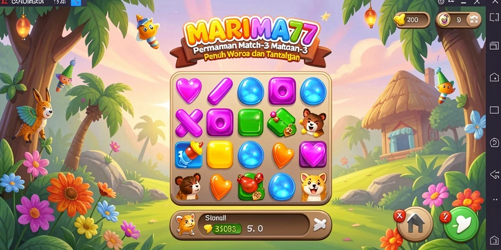 Tampilan menarik gameplay MARIMA77 dengan kombinasi warna-warni.