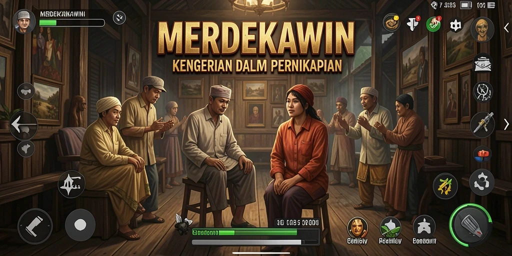 Tampilan gameplay MERDEKAWIN yang penuh dengan elemen horor menakutkan.
