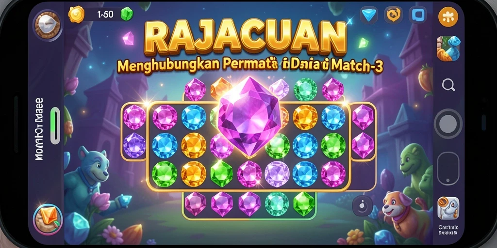 RAJACUAN menampilkan gameplay Match-3 yang menantang dan penuh warna.