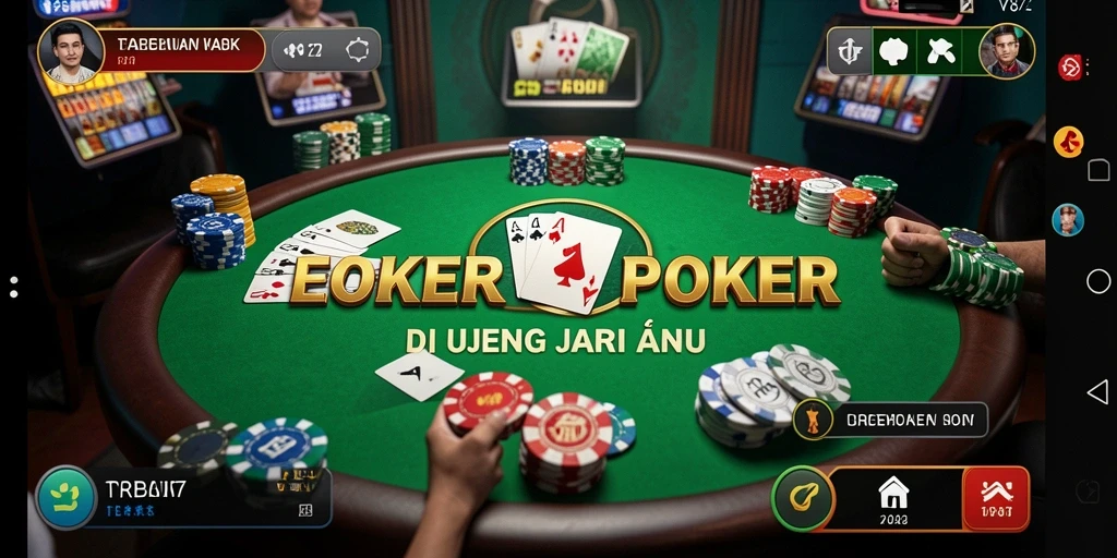 Tampilan screenshot utama V87 dengan aksi permainan Poker yang mendebarkan.